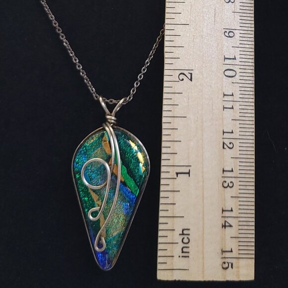 925 Sterling Silver 10 Gold Filled Dichroic Glass Pendant Necklace Earrings Set - Picture 11 of 16